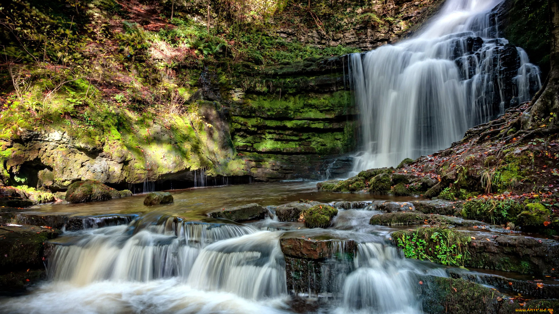 waterfall in durham county, england, , , waterfall, in, durham, county